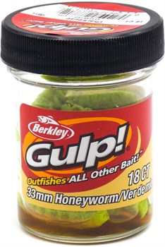 Приманка Berkley Gulp Alive Honey Worms 3,3 см Медовый червь шартрез 18шт/уп - фото 104081