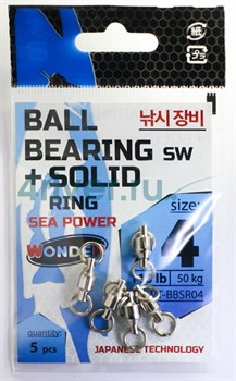 Вертлюги Wonder BALL BEARING sw + SOLID ring sea power,size #4, 50кг 5шт/уп - фото 104234