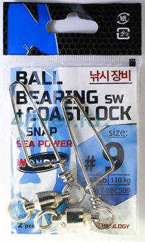 Вертлюги с застежкой Wonder BALL BEARING sw + COASTLOCK snap sea power,size #9, 110кг 2шт/уп - фото 104261