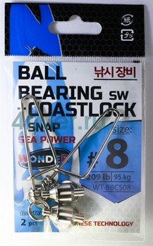 Вертлюги с застежкой Wonder BALL BEARING sw + COASTLOCK snap sea power,size #8, 95кг 2шт/уп - фото 104262