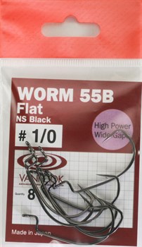 Крючки Офсетные Vanfook Worm 55B Flat №1/0 8шт/уп NS Black - фото 21991