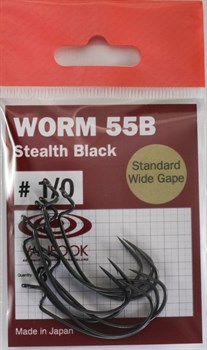 Крючки Офсетные Vanfook Worm 55B №1/0 8шт/уп Stealth Black - фото 21993