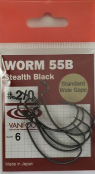Крючки Офсетные Vanfook Worm 55B №2/0 6шт/уп Stealth Black - фото 21994