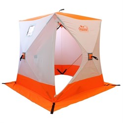 Палатка зимняя куб СЛЕДОПЫТ 2,1х2,1х2,0м, 3-местная ,цв. бело-оранжевая - фото 73811