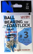 Вертлюги с застежкой Wonder BALL BEARING sw + COASTLOCK snap sea power,size #3, 35кг 4шт/уп